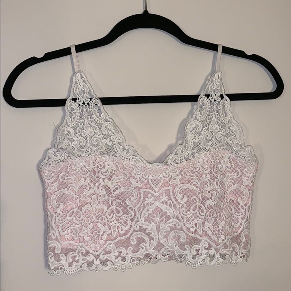 Lace white & pink crop top